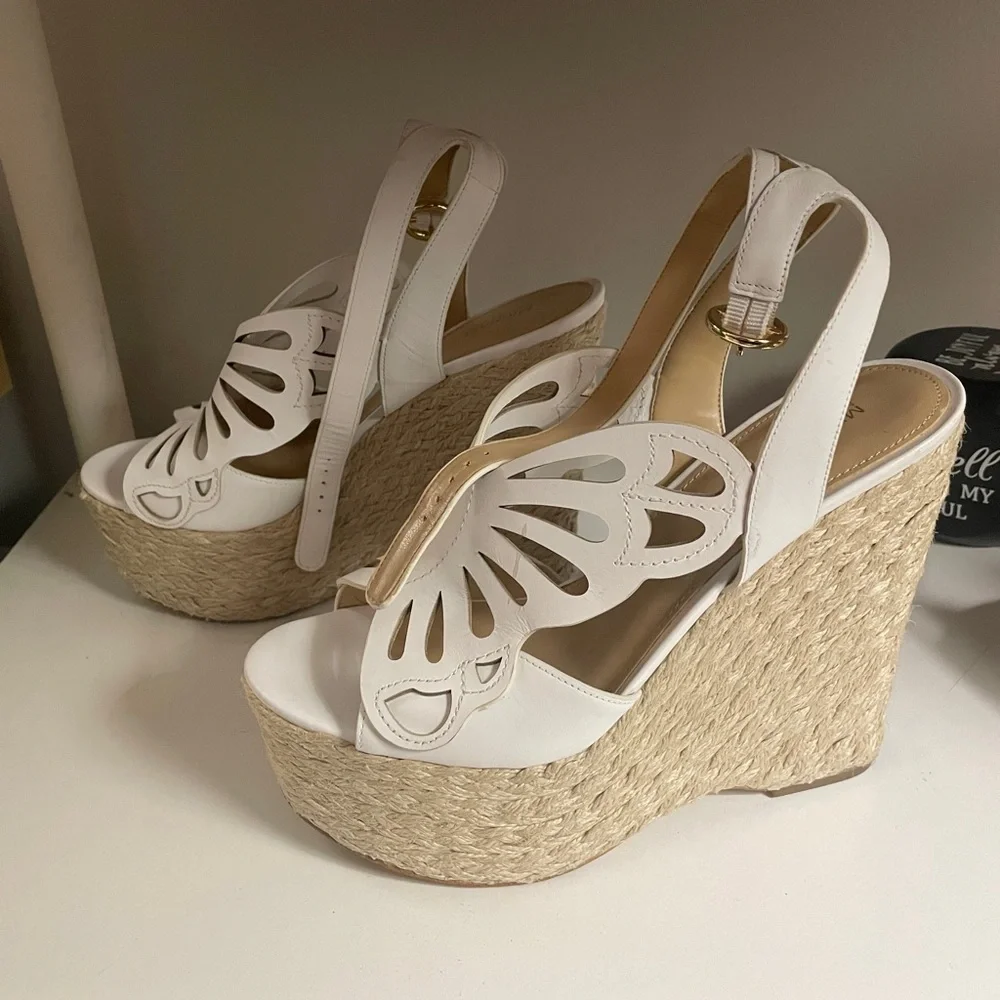 White Women's Espadrille Wedge Sandals - Slingback Platform